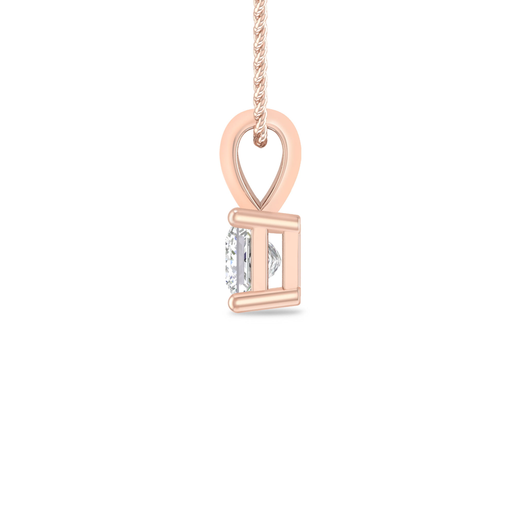 1/4 Carat Princess Shape Diamond 10K Rose Gold V-Bail Solitaire 