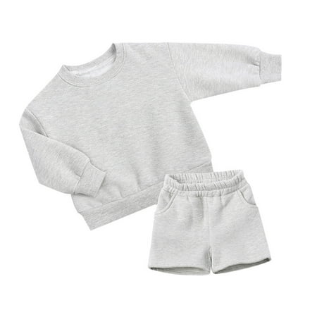 

WOYY Infant Girls Sweatsuit Fleece Warm Crewneck Sweatshirt Shorts Casual 2Pcs Outfits