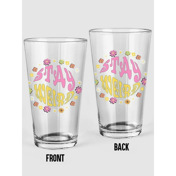 Smartprints Stay Weird Groovy Badge Pint Glass -Image by Shutterstock, 16 oz Transparent Glass