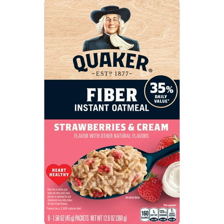 Quaker Fiber Strawberries & Cream Instant Oatmeal, 12.6 oz 8 Count