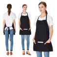 thumbnail image 3 of Jubatus 2 unidades 3 bolsillos 100% algodón ajustable babero delantal chef cocina delantales para mujeres hombres negro, 3 of 5