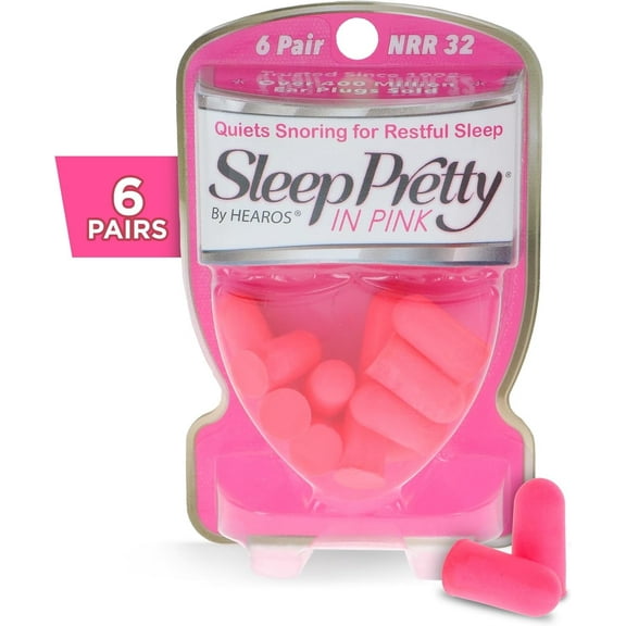 HEAROS Sleep Pretty in Pink Foam Ear Plugs, Noise Reducing Ear Plugs for Restful Sleep, 6 pairs