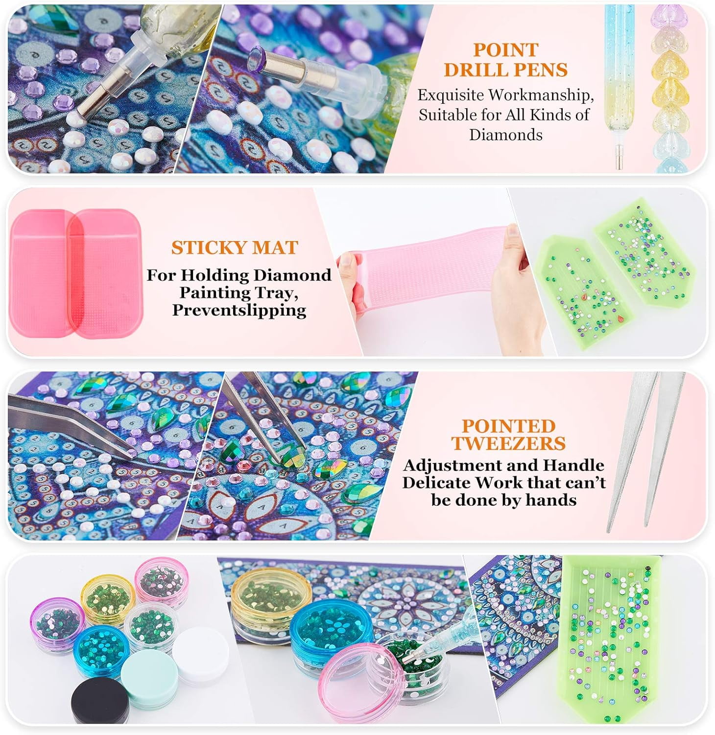 51pcs 5D DIY Painting Tools Diamond Embroidery Stitch Painting Kits with Diamond Storage Case for Painting Embroidery Accessories Supplies Mixed Color
