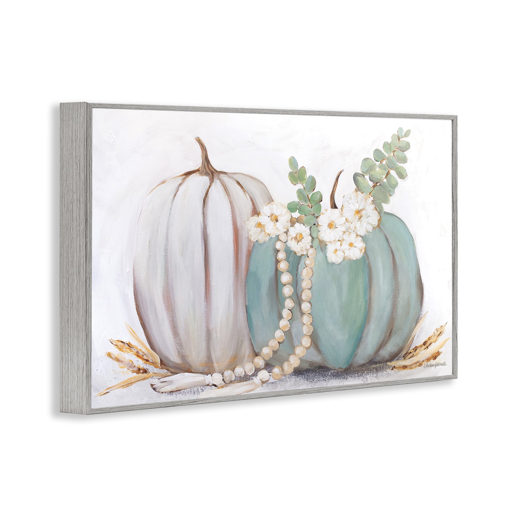 Stupell Industries Country Fall Pumpkins Botanical & Floral Painting Gray Framed Art Print Wall Art, 30 x 20
