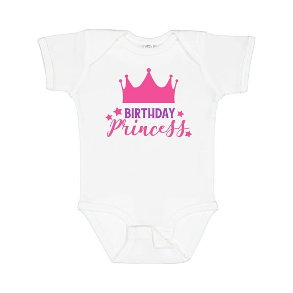 Inktastic Birthday Princess, Crown, Stars - Pink Purple Girls Baby Bodysuit