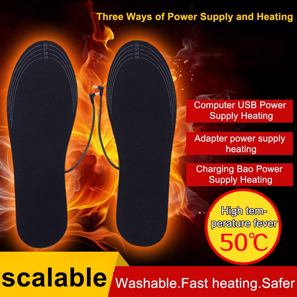 Pair Electric Heated Shoe Insoles Foot Warmer Heater Feet Battery Heated Gloves 