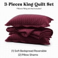 thumbnail image 3 of Ameha 3 Piece Quilt Set Chevron Embossed Bedspread Reversible Ultrasoft Microfiber Adult Bedding Burgundy Color King, 3 of 9
