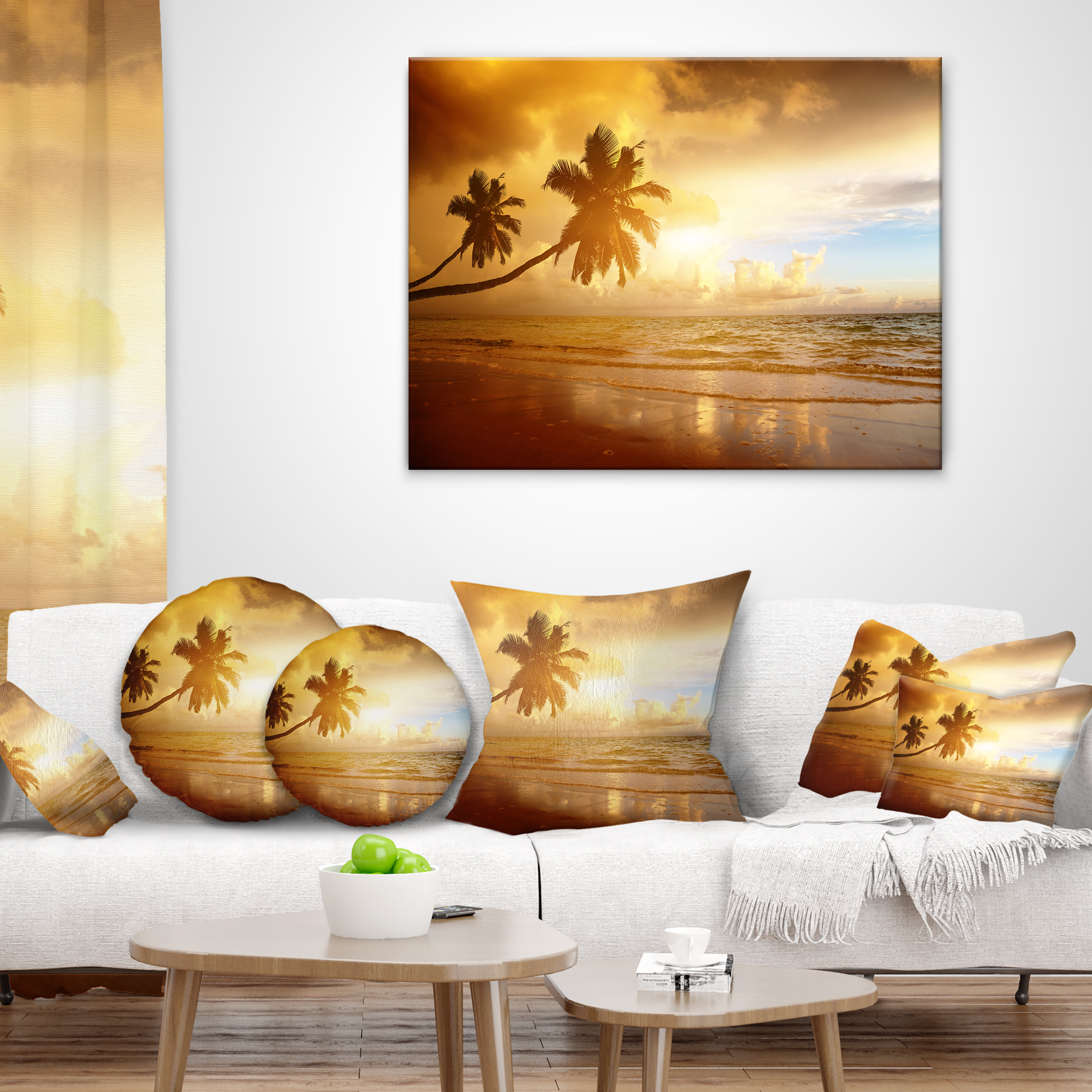 Designart Beautiful Palms at the Caribbean Beach - Seascape Throw Pillow - 12x20