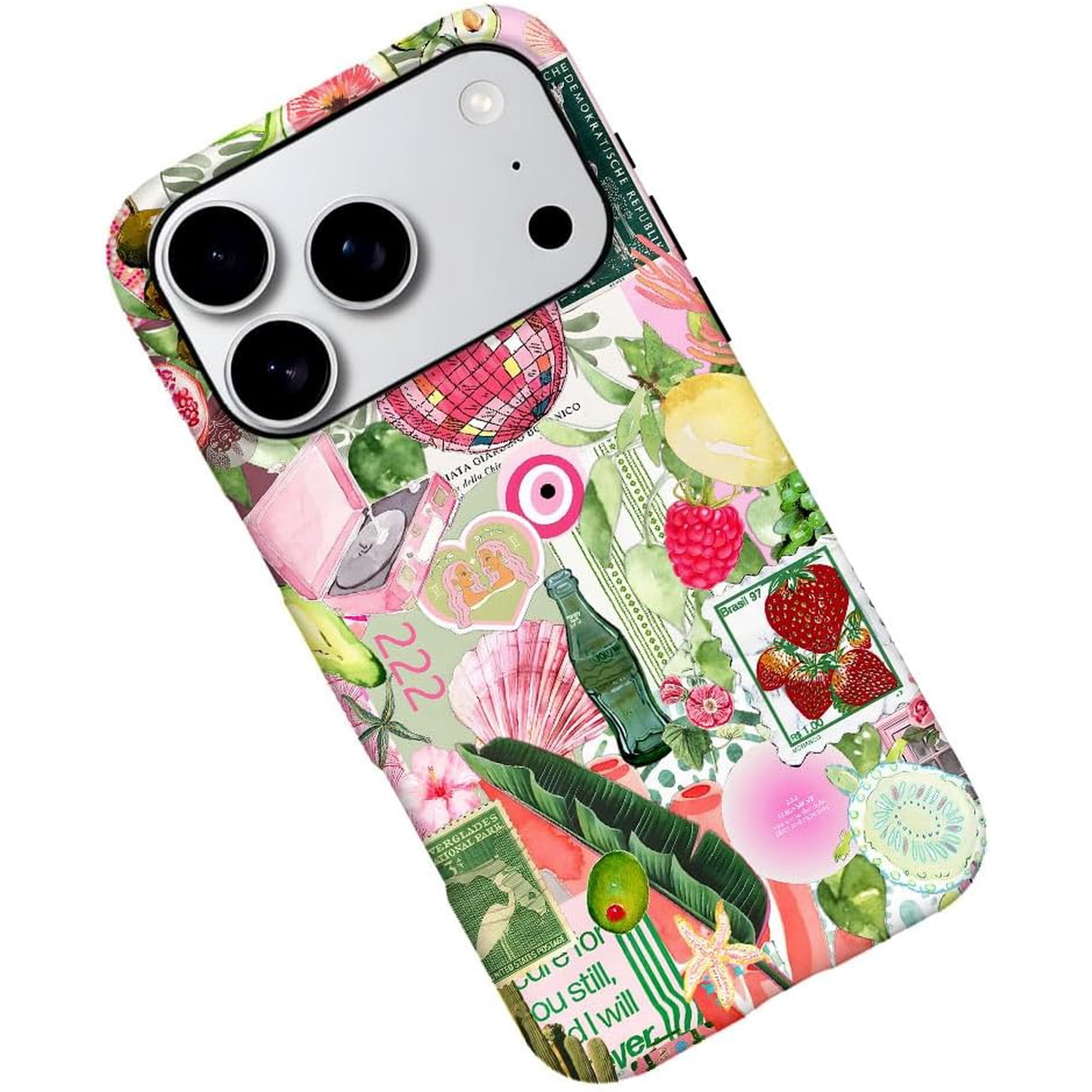 Case for iPhone 17 Pro, Fruit Lemon Leaf Collage Phone Case Military-Grade Drop Protection Cover for Women Girl - Frosted
