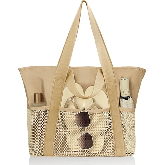 Beach Bag-Travel Tote Bags for Women with Zipper Waterproof Sandproof Beachs totes for Family Vacation Essential