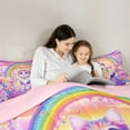 thumbnail image 4 of Manfei Purple Cute Cat Bedding Comforter Set 7-Piece for Kids, Castle Flower Rainbow King Bedding Sets, Dreamy Fairy Tale Reversible Bed Sheets, Ultra Soft Home Decor, 4 of 7