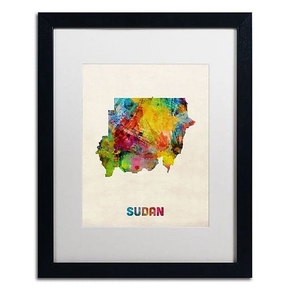 Trademark Fine Art ''Sudan Watercolor Map'' by Michael Tompsett 16' x 20' White Matted Black Frame (