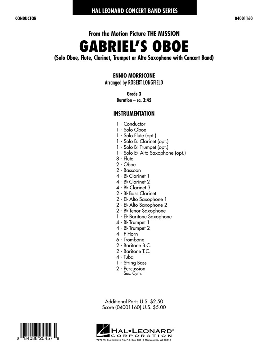 Hal Leonard Gabriel's Oboe (from The Mission) - Young Concert Band Series Level 3arranged by Robert Longfield