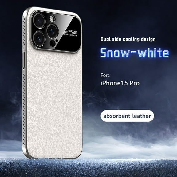 Designed for iPhone 15 Pro Heat Dissipation Phone Case,Side Hollowed-out Design,Precision Lens Protectipn,PU Leather Shockproof Anti-scratch Rugged Thin Fit Durable Phone Case,White