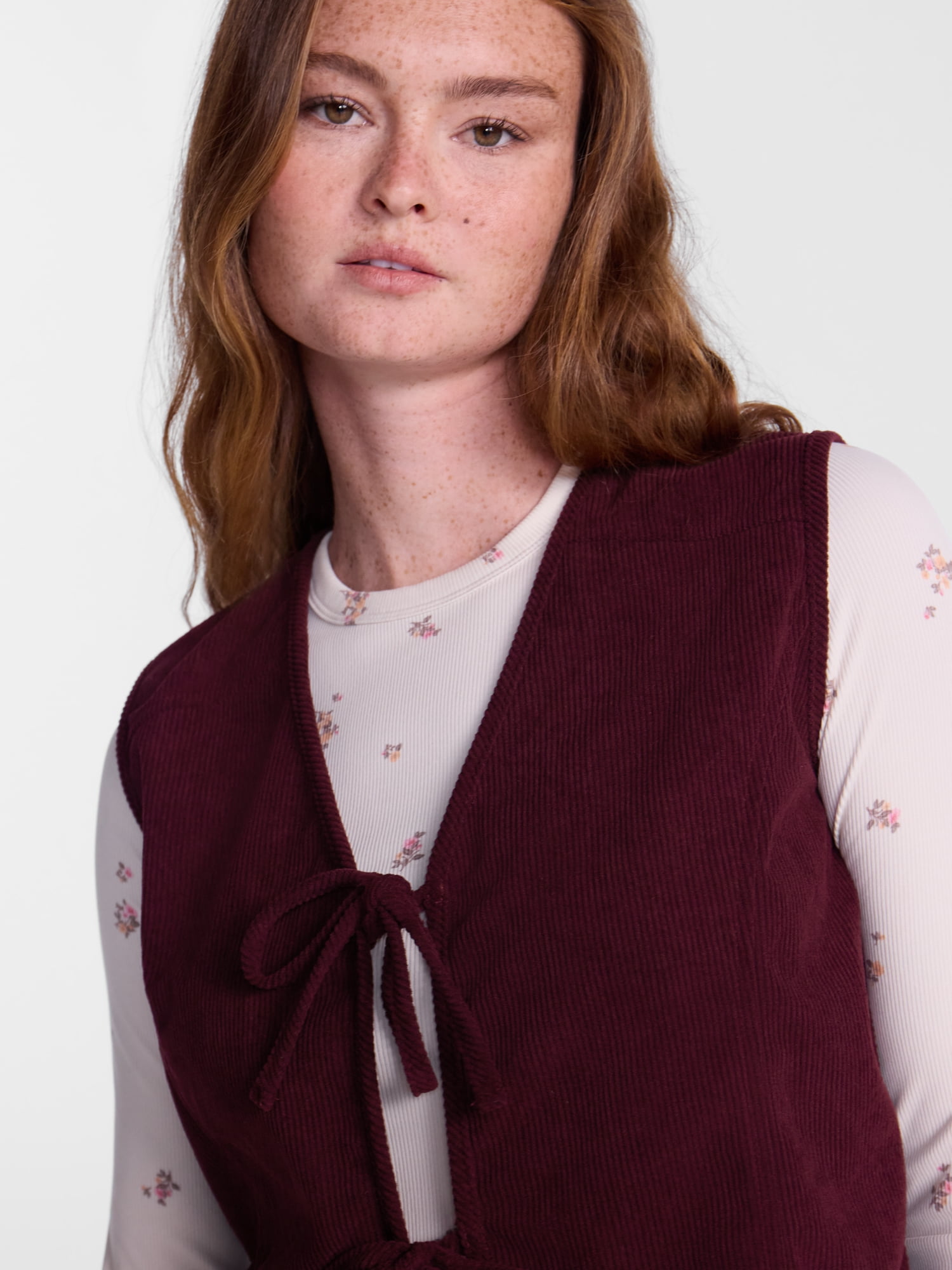 No Boundaries Tie Front Corduroy Vest, Women's and Women's Plus S-3X