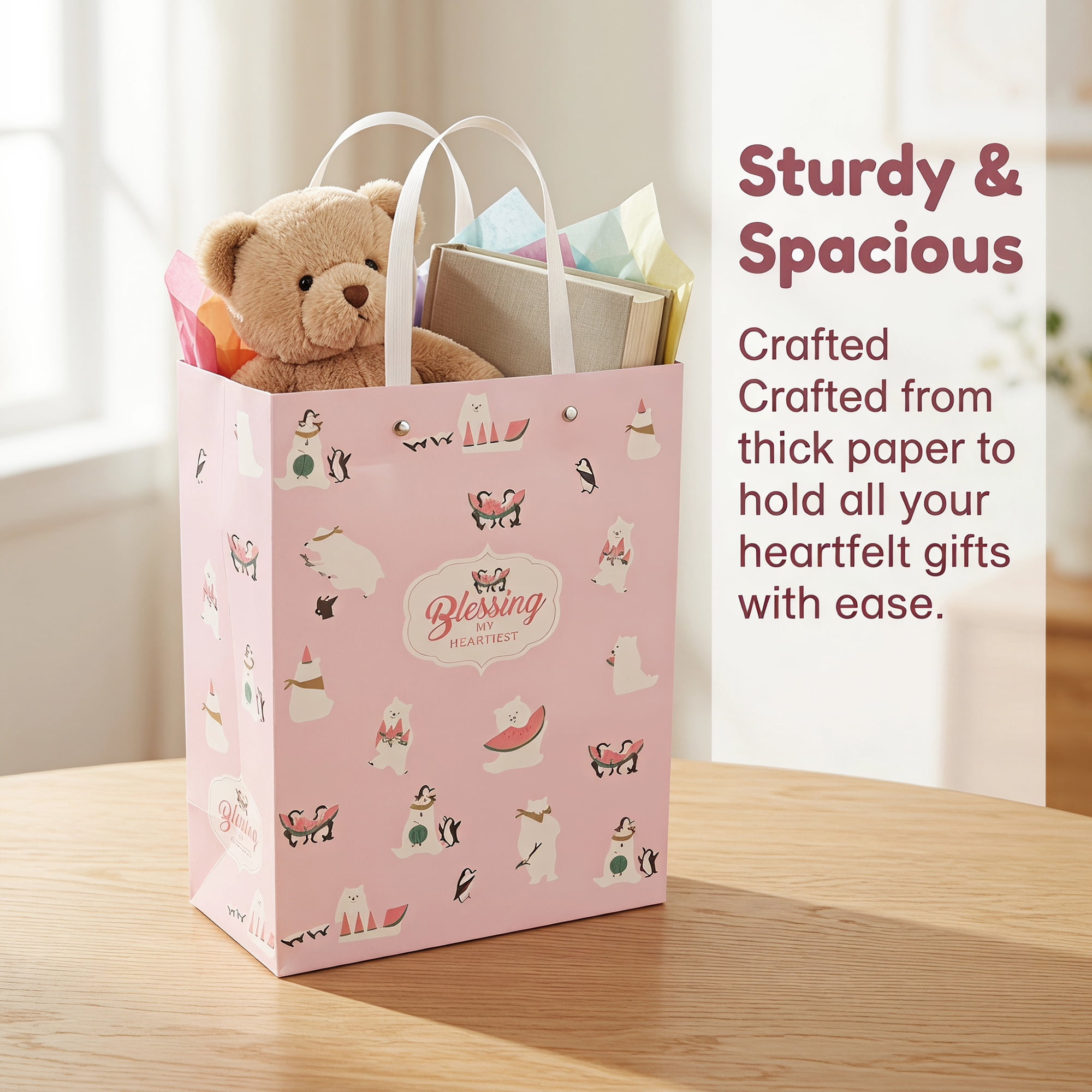 Unique Bargains Thick and Sturdy Gift Bags with High Weight Capacity Pink 8.5"x 4.3"x 11"