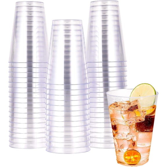 14 oz Clear Plastic Cups, 50 Pack Heavy-duty Party Glasses, Disposable plastic cups for wedding Cocktails Tumblers, Ideal for Halloween, Christmas, and Thanksgiving Parties