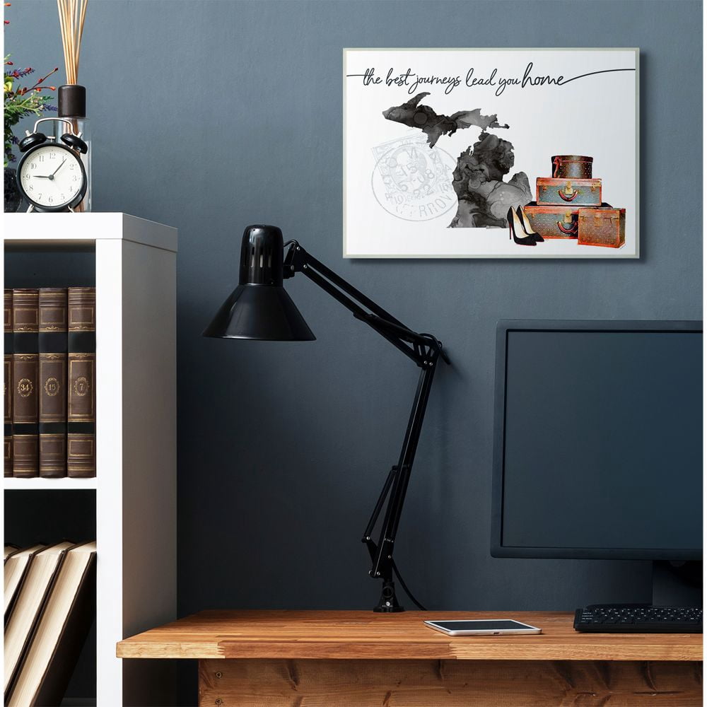 The Stupell Home Decor Collection Michigan State The Best Journeys Lead You Home Fashion Shoes and Luggage Illustration Wood Wall Art
