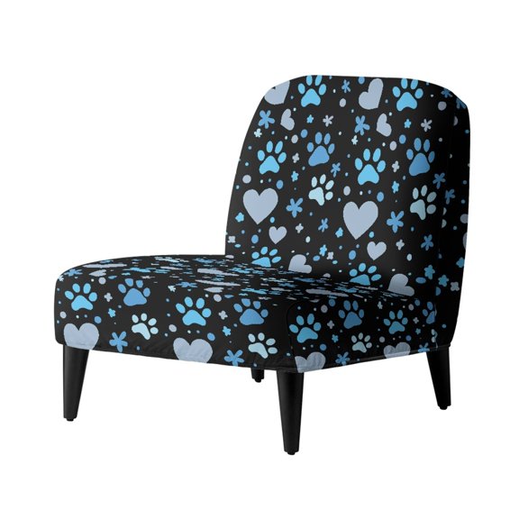 HELLHERO Light Blue Paw Prints and Hearts Stain Protection Elastic Feature Armless Accent Chair Soft Cover Anti Slip Armless Accent Chair Cover for Armless Chair