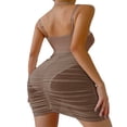 thumbnail image 2 of Robe Sans Manches en Tulle Transparent pour Femmes, Moulante, Transparente, à Bretelles Spaghetti, Mini-Robe Froncée pour Boîte de Nuit et Fête, 2 of 5
