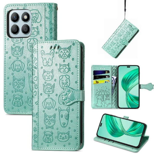 Funda Cartera FOXDOCK para Honor X8b 4G , Flip PU con Relieve de Gatos y Perros, Tarjetero y Soporte