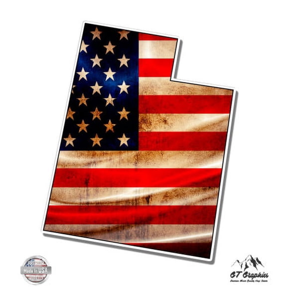 Utah American Flag - 3" Vinyl Sticker - For Car Laptop I-Pad Phone Helmet Hard Hat - Waterproof Decal