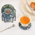 thumbnail image 3 of Yayeee 6 PCS Drink Coasters with Holder Set Woven Absorbent Round Tabletop Hot Pad, Red Goldfish, 3 of 7