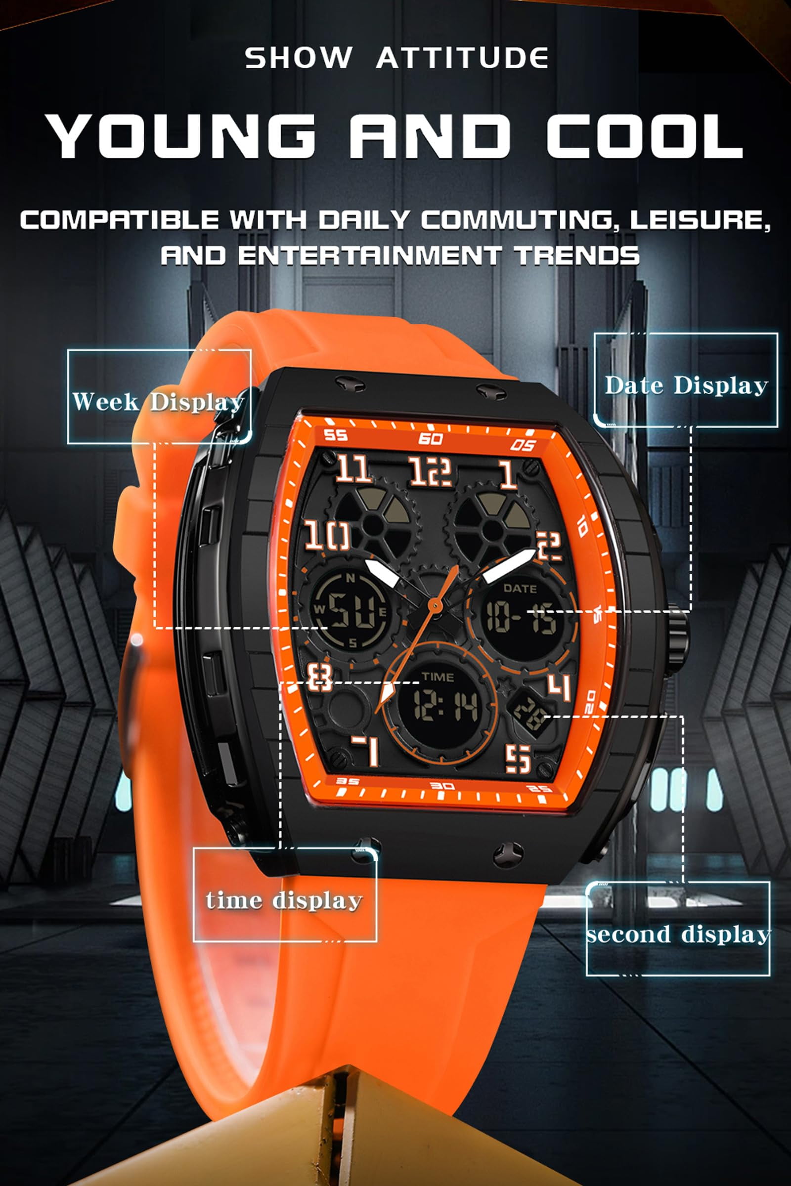 Findtime Designer Watches for Men Causal Quartz Dress Wrist Watch Unique Rectangle Dial White Wristwatch with Digital Analog Dual Time Display Countdown