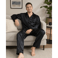 thumbnail image 3 of Up2date Fashion Pajamas Set Mens Silky Satin Pajamas Long Sleeve Loungewear 2-Piece Sleepwear Button-Down PJ with Long Pants, 3 of 4