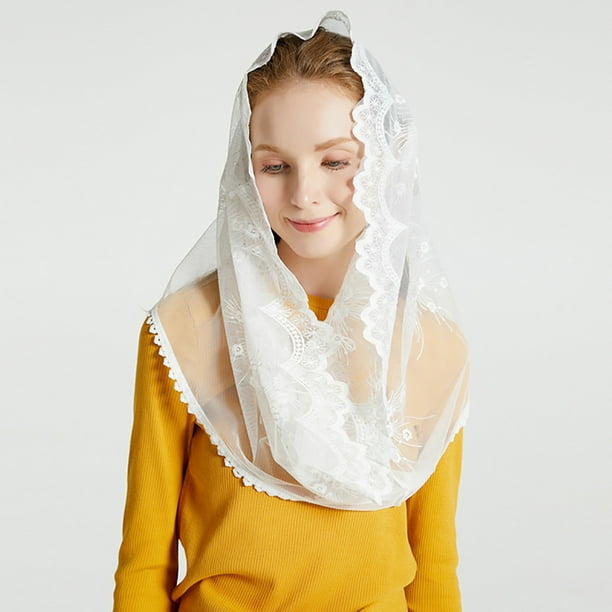 Pañuelo musulmán para la cabeza, chal de encaje triangular blanco para novia, pañuelo para la cabeza para mujer