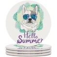 thumbnail image 2 of Round Drink Coasters 2 Pcs Hello Summer Puppy Pug Dog Absorbent Ceramic Coaster with Cork Base for Coffee Cups Housewarming Gift for Home Decor, 2 of 6