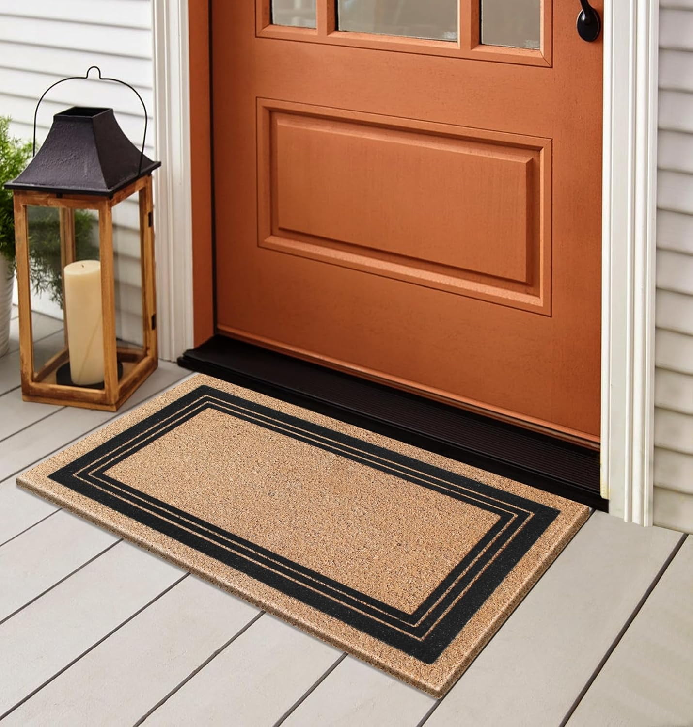 A1HC Natural Coir Entrance Door Mats, Durable Large Outdoor Rug, Non-Slip, Flock Doormat, Thin-Profile Heavy Duty Door Mat, Indoor Outdoor Front Door, High Traffic Areas, 18" X 30"