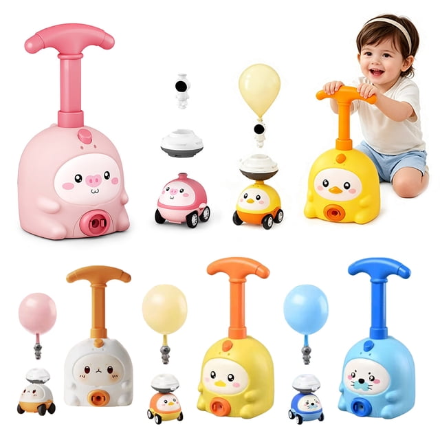 Balloon Powered Air Rocket Launcher Car Toy for Kids STEM Science Experiment Vehicle with Animal Astronaut Figure Dual Mode Fun Educational Gift for Boys Girls