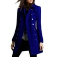 thumbnail image 3 of Women'S Winter Double Breasted Coat Elegant Lapel Collared Long Sleeves Blend Trench Pea Coat Blue XXL, 3 of 6