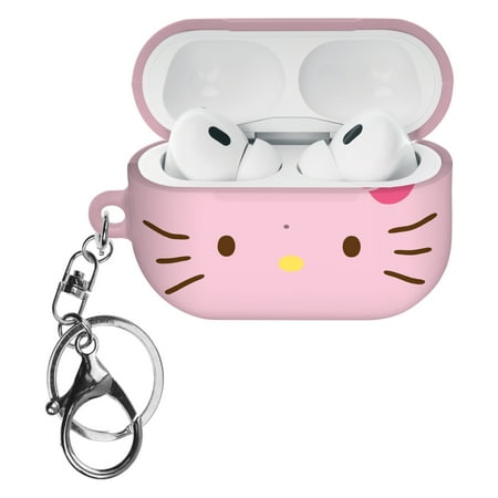 Sanrio AirPods Pro 2 Case Key Ring Keychain Holder Strap Hole Hard AirPods Pro 2nd Generation 2022 Cover - Face Hello Kitty Pink