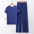 thumbnail image 2 of Sentmoon 2 Pcs Pyjamas pour Femmes Col Ras du Cou Robe de Nuit pour Femmes Manches Courtes Coupe Décontractée Respirante Couleur Unie Chemises de Nuit pour Femmes Été Décontracté pour Vacances L, 2 of 4