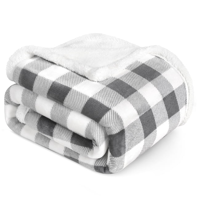 Manta PAVILIA Buffalo Plaid Sherpa gris claro 50x60
