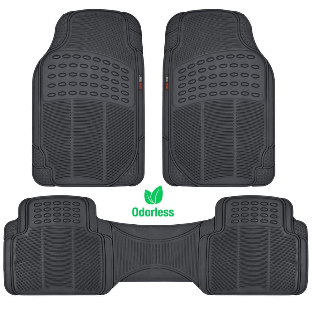 Motor Trend 100 Odorless Car Rubber Floor Mats All Extreme Weather Protection, 3 Pieces For