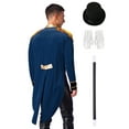 thumbnail image 2 of vastwit Men's Ringmaster Outfits Long Sleeve Open Front Velvet Tailcoat Magician Jacket Dark Blue L, 2 of 6