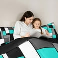 thumbnail image 5 of Feelyou Cyan Square Geometric Bedding Comforter Set, Vintage Artwork Abstract Twin Comforter Sets, Chic Rectangle Reversible Bedding Set, Luxury Bedroom Decor, 2pcs, 5 of 8