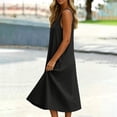 thumbnail image 6 of Dvprdro Button Front Linen Midi Dress for Women Crewneck Sleeveless Side Pockets Loose Fit A Line Solid Summer, 6 of 9