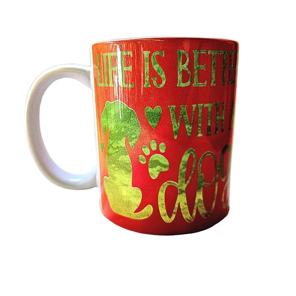Coffee Quips 12 oz Crafted Life is Better With a Dog Ceramic Coffee Mug, Green