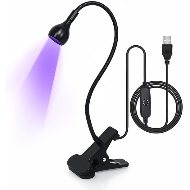 mlogiroa Luz UV para uñas de gel, lámpara de uñas de gel de 3 W, mini luz LED para esmalte de uñas con cuello de cisne, luz UV de abrazadera portátil con lámpara de carga USB para salón de uñas