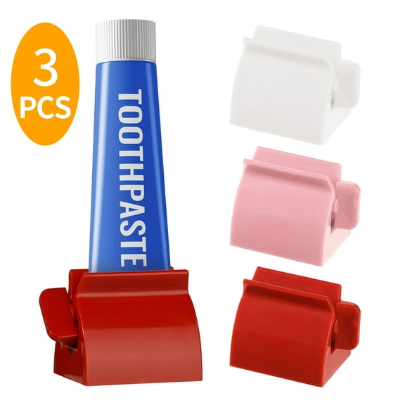 RYLZX 3 Pack Rolling Tube Toothpaste Squeezer Dispenser Toothpaste Seat Holder ，Easy Squeeze and Organized Countertop for Bathroom Stand pink red white