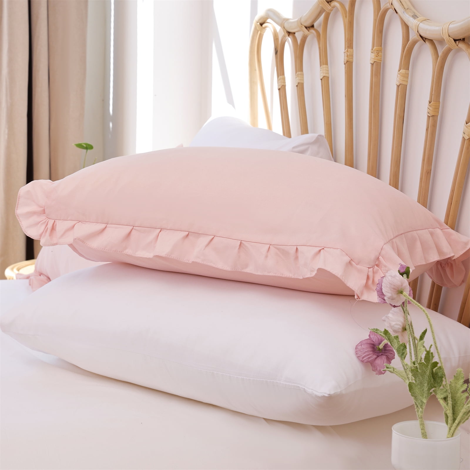 SPRINDAY Queen Comforter Set For Adult, 3 Piece Ruffle Pink Comforter Sets All Season