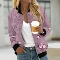 thumbnail image 2 of Women Casual Jackets Floral Print Long Sleeve Zip Up Bomber Jackets Fall Winter Collar Lightweight Loose Outerwear Coat Z001-Pink S, 2 of 5