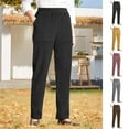 thumbnail image 2 of Corduroy Casual Pants Elastic Waist Women Long Pants with Pockets Solid Color Straight Leg Commuting Office Travel Slacks, 2 of 8