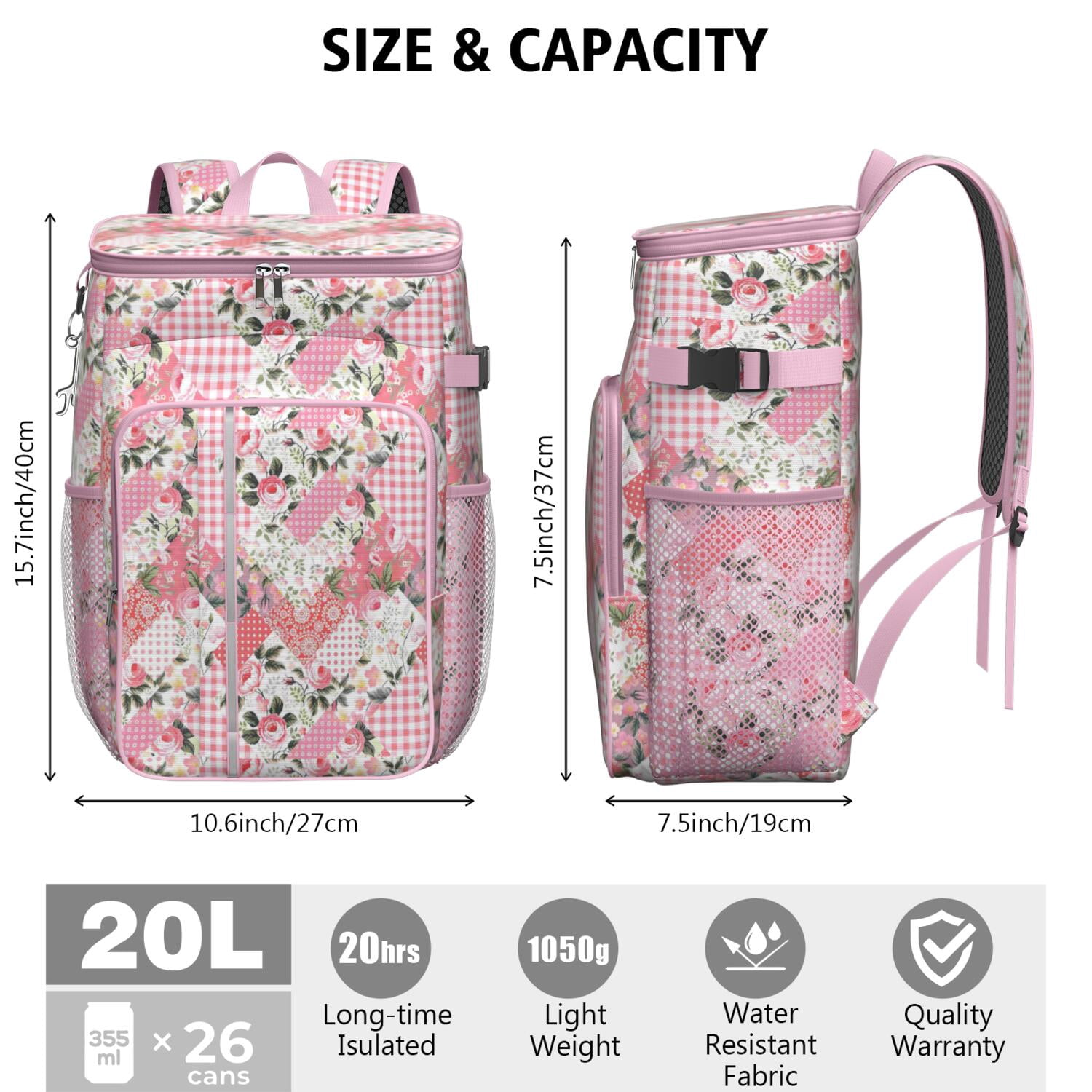 Travel Cooler Bag - Pioneer Flower Camping Beer Cooler Backpack with Bottle Opener- Waterproof Insulated Picnic Backpacks - Cooler Bag for Beach