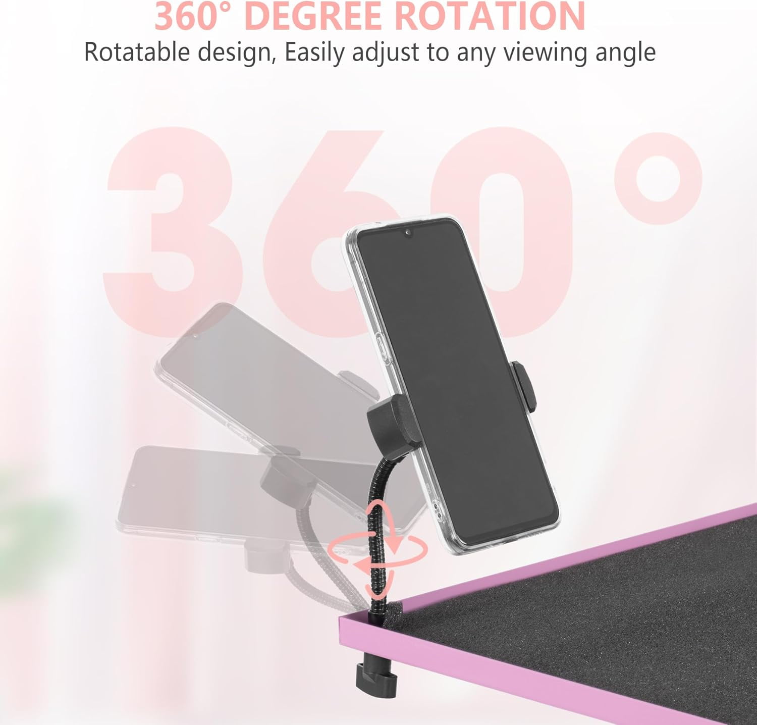 Projector Stand Tripod, Laptop Tripod Stand Adjustable Height from 23.5 to 63.5 inches with Gooseneck Phone Holder, Laptop Floor Stand for Office, Home, Stage, Studio, DJ Racks Holder Mount,Pink