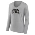 thumbnail image 2 of Women's Gray Iowa Hawkeyes Basic Arch Long Sleeve V-Neck T-Shirt, 2 of 3